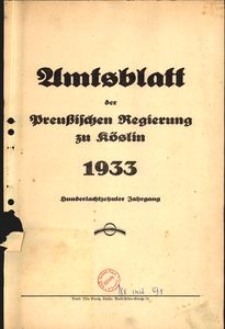 Amtsblatt der Preu&beta;ischen Regierung zu K&ouml;slin 1933