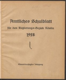 Amtliches Schulblatt f&uuml;r den Regierungsbezirk K&ouml;slin 1928