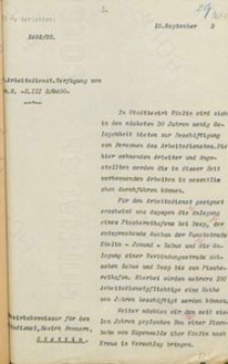 Pismo Służby Pracy do magistratu w Koszalinie z 15.09.1933 r.