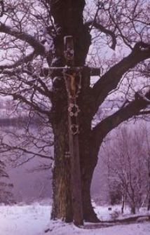 Krzyż przydrożny z metalową figurą Chrystusa - Brodnica Dolna