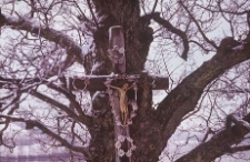 Krzyż przydrożny z metalową figurą Chrystusa - fragment - Brodnica Dolna