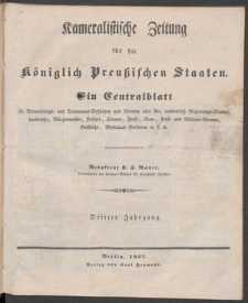 Cameralistische Zeitung für die Königlich Preussischen Staaten. Ein Centralblatt