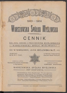 Warszawska Spółka Myśliwska : cennik składu broni i przyborów myśliwskich (1913-1914)