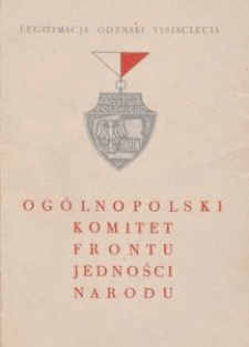 Legitymacja Odznaki Tysiąclecia Nr E-0103