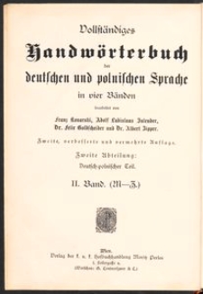 Dokładny słownik język&oacute;w polskiego i niemieckiego w czterech tomach = Vollst&auml;ndiges Handw&ouml;rterbuch der deutschen und polnischen Sprache in vier B&auml;nden