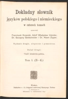 Dokładny słownik język&oacute;w polskiego i niemieckiego w czterech tomach = Vollst&auml;ndiges Handw&ouml;rterbuch der deutschen und polnischen Sprache in vier B&auml;nden