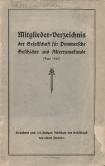 Mitglieder=Verzeichnis der Gesellschaft fur Pommersche Geschichte und Altertumskunde Stettin : Fischer und Schimdt