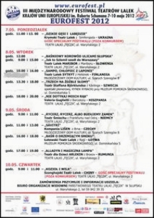 [Afisz] : III Międzynarodowy Festiwal Teatrów Lalek Krajów Unii Europejskiej im. Roberta Schumana EUROFEST 2012