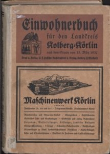 Einwohnerbuch f&uuml;r den Landkreis Kolberg-K&ouml;rlin 1937