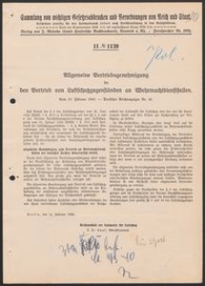 Allgemeine Vertriebsgenehmigung für den Vertrieb von Luftschutzgegenständen an Wehrmachtdiensstellen. 16.02.1940