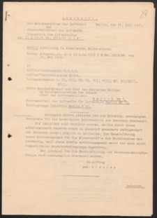 Abschrift der Reichsminister der Luftfahrt und Oberbefehlshaber der Luftwaffe. 25.07.1941