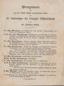 Program uroczystości zorganizowanej prze miasto Słupsk 18.X.1863 r. z okazji 50-rocznicy bitwy pod Lipskiem