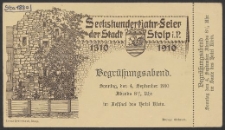 Begrükungsabend/zaproszenie na wieczór powitalny obchodów 600-lecia miasta w Hotelu Klein 4..IX.1910 roku