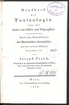 Handbuch der Toxicologie, oder der Lehre von Giften und Gegengiften