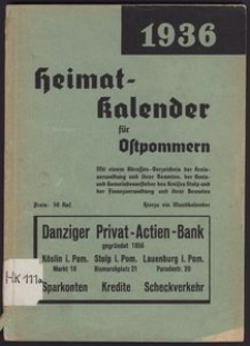 Heimatkalender f&uuml;r Ostpommern auf das Jahr 1936