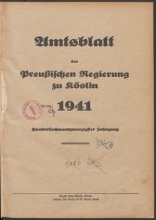 Amtsblatt der Preu&beta;ischen Regierung zu K&ouml;slin 1941