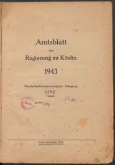 Amtsblatt der Preu&beta;ischen Regierung zu K&ouml;slin 1943