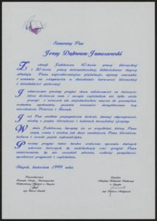 List Gratulacyjny z okazji Jubileuszu