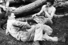 Franciszek Kolak and Boleslaw Stopa take a rest after working in the field