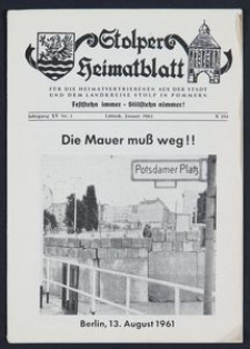 Stolper Heimatblatt für die Heimatvertriebenen aus der Stadt und dem Landkreise Stolp in Pommern Nr. 1/1962