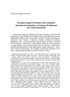 Kardynał August Hlond jako tw&oacute;rca podstaw administacji kościelnej na Pomorzu Środkowym po II wojnie światowej