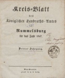 Kreisblatt des K&ouml;niglichen Landraths-Amtes Rummelsburg f&uuml;r das Jahr 1847