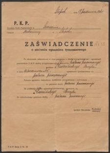 Zaświadczenie Nr 30 o złożeniu egzaminu tymczasowego