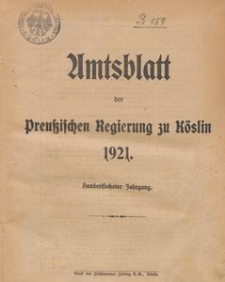 Amtsblatt der Preu&beta;ischen Regierung zu K&ouml;slin 1921