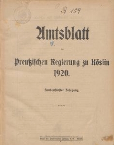 Amtsblatt der Preu&beta;ischen Regierung zu K&ouml;slin 1920