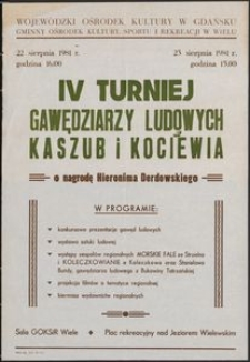 [Plakat] : IV Turniej Gawędziarzy Ludowych Kaszub i Kociewia o nagrodę Hieronima Derdowskiego