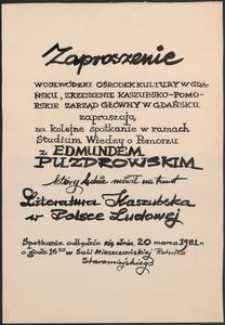 [Plakat] : Literatura Kaszubska w Polsce Ludowej