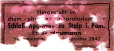 Hergestellt im chem. photo... Laboratorium Schlo&szlig; Apotheke zu Stolp i Pom. Ernst Neumann