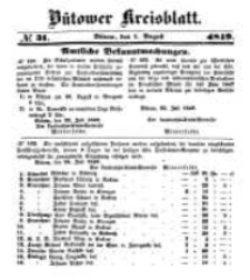 Kreisblatt des B&uuml;tower Kreises 1849 nr 31