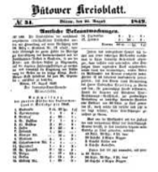Kreisblatt des B&uuml;tower Kreises 1849 nr 34