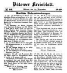 Kreisblatt des B&uuml;tower Kreises 1849 nr 46