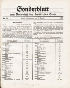 Sonderblatt zum Kreisblatt des Landkreises Stolp nr 36