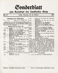 Sonderblatt zum Kreisblatt des Landkreises Stolp nr 47