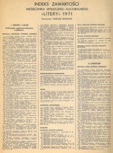 Indeks zawartości miesięcznika społeczno-kulturalnego &bdquo;Litery&rdquo; 1971