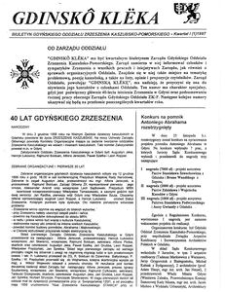 Gdinskô Klëka : biuletyn Gdyńskiego Oddziału Zrzeszenia Kaszubsko-Pomorskiego Kwartał 1 Nr (1) 1997