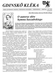 Gdinsk&ocirc; Kl&euml;ka : biuletyn Gdyńskiego Oddziału Zrzeszenia Kaszubsko-Pomorskiego Kwartał II Nr (22) 2002