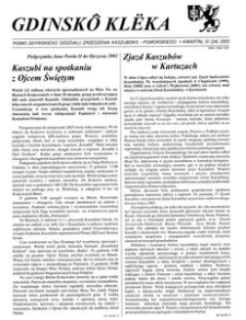 Gdinsk&ocirc; Kl&euml;ka : biuletyn Gdyńskiego Oddziału Zrzeszenia Kaszubsko-Pomorskiego Kwartał IV Nr (24) 2002