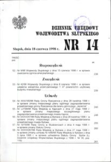 Dziennik Urzędowy Województwa Słupskiego. Nr 14/1998