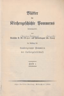Blätter für Kirchengeschichte Pommerns Heft 1