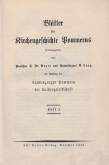 Blätter für Kirchengeschichte Pommerns Heft 5