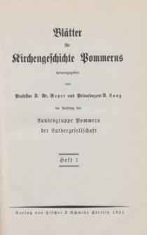 Blätter für Kirchengeschichte Pommerns Heft 7