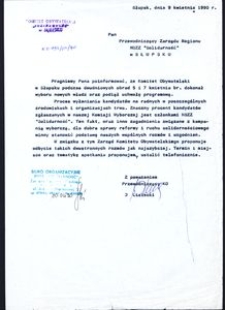 [Pismo do Przewodniczącego Zarządu Regionu NSZZ "Solidarność" w Słupsku]