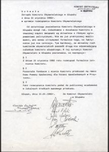 Uchwała Zarządu Komitetu Obywatelskiego w Słupsku z dn. 31 stycznia 1992 r.