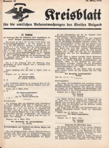 Kreisblatt f&uuml;r die amtlichen Bekanntmachungen des Kreises Belgard 1936 Nr 10