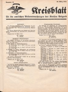 Kreisblatt f&uuml;r die amtlichen Bekanntmachungen des Kreises Belgard 1936 Nr 12