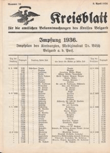 Kreisblatt für die amtlichen Bekanntmachungen des Kreises Belgard 1936 Nr 14